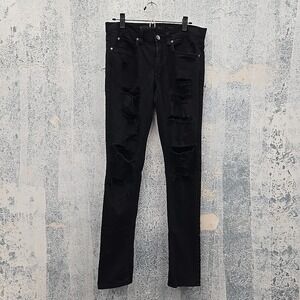 Rogue Women's Ripped Skinny Jeans Black Size 32‎ Distressed Tapered Fit